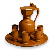 Service en bois tourné, chane et 6 goblets