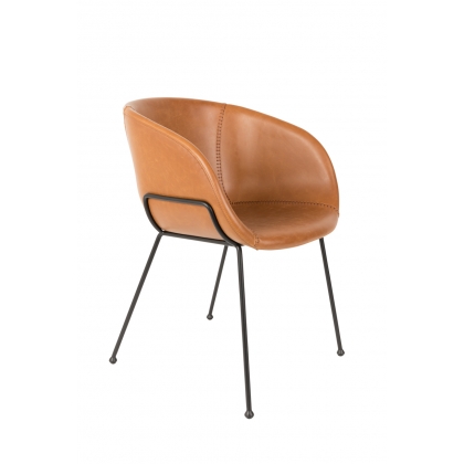Fauteuil \"Feston\" en cuir brun