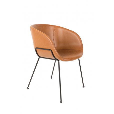 Fauteuil \"Feston\" en cuir brun