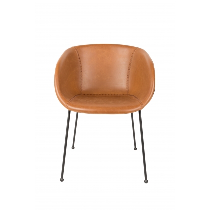 Fauteuil \"Feston\" en cuir brun