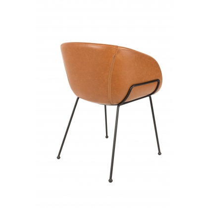 Fauteuil \"Feston\" en cuir brun