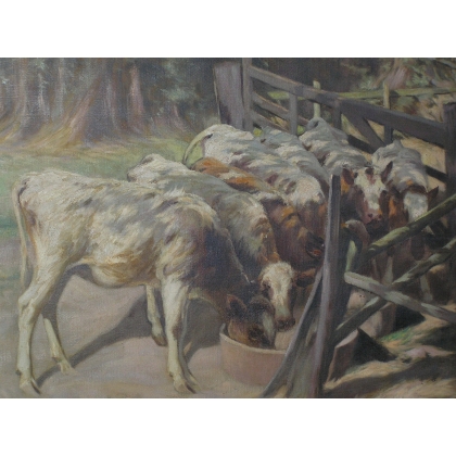 Paintings | Painting: ‘The Little Calves’. Moinat SA  – Antiques and home décor