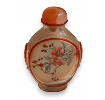 Tabatière chinoise en verre "Fleurs rouge"