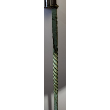 Lampe sur pied en fer forgé vert et laiton