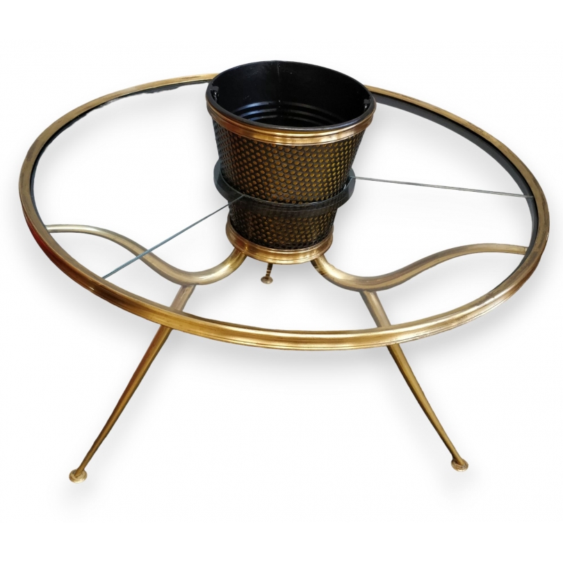 Table basse ronde en verre, porte plante