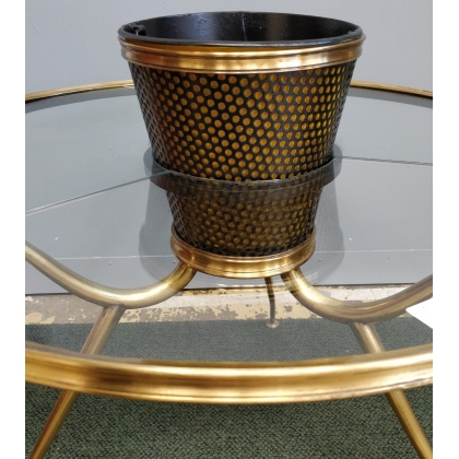 Table basse ronde en verre, porte plante