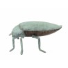 Bronze beetle with a green patina, shaped like a box