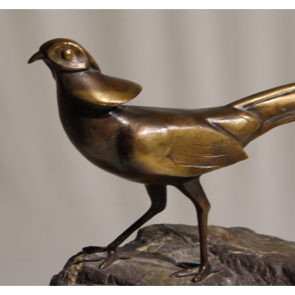 Faisan en bronze sur une pierre, signé REUSSNER
