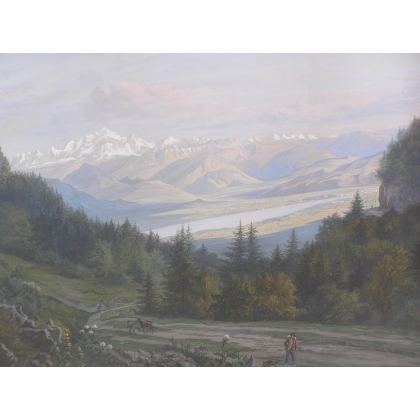 Gouache "Col de la Faucille".  sur Moinat SA  - Antiquités décoration -  Gouaches, Aquarelles, Pastels