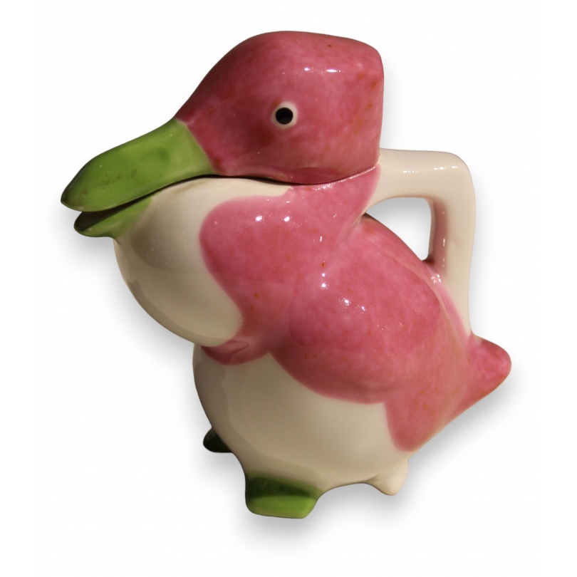 Pichet Canard rose vert signé SANDOZ