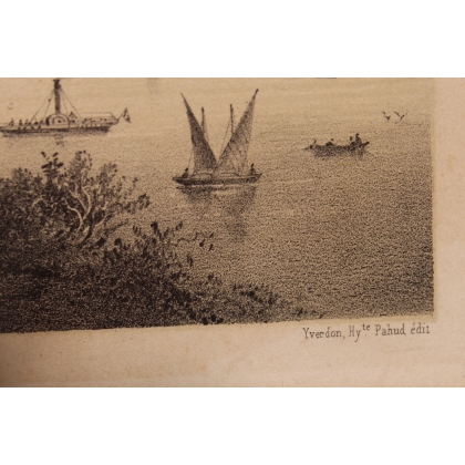 Gravure "Vue générale d'Yverdon" par  sur Moinat SA  - Antiquités décoration -  Gravures, Lithos