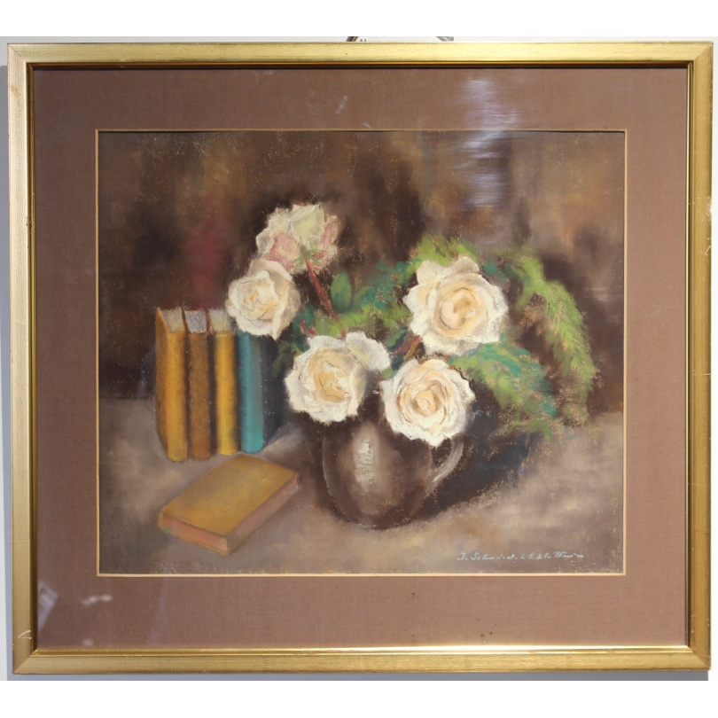 Pastel "Bouquet de roses" signé J. SCHMID