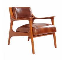 Fauteuil Club, modèle BERFEN, en cuir brun