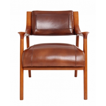 Fauteuil Club, modèle BERFEN, en cuir brun