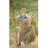 Pastel painting ‘Young Girl with a Scythe’ signed VALLET-BISSON