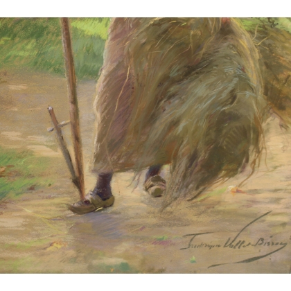 Pastel painting ‘Young Girl with a Scythe’ signed VALLET-BISSON