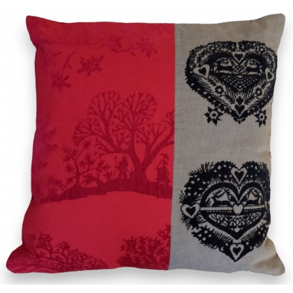Coussin découpage rouge et gris