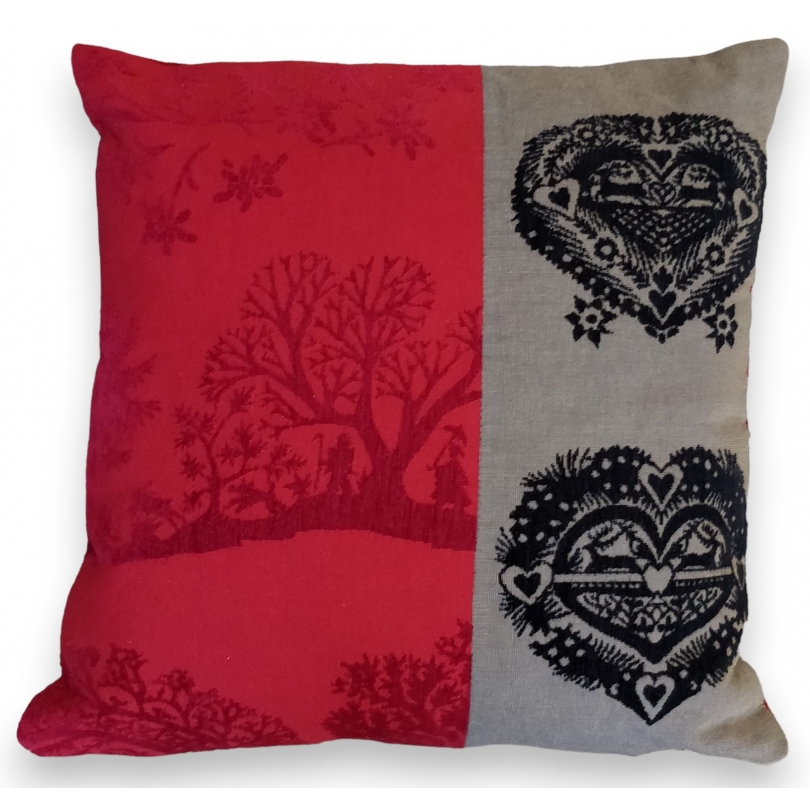 Red and grey decoupage cushion