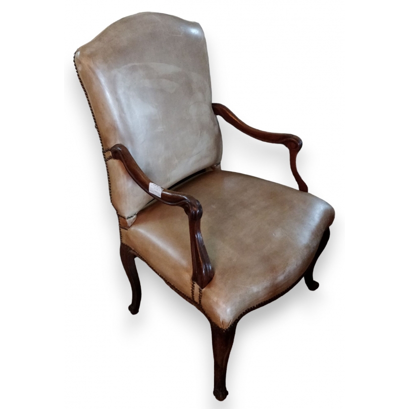 Fauteuil Régence italien en cuir beige