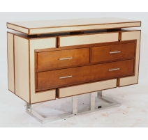 Commode Azur en bois et cuir beige