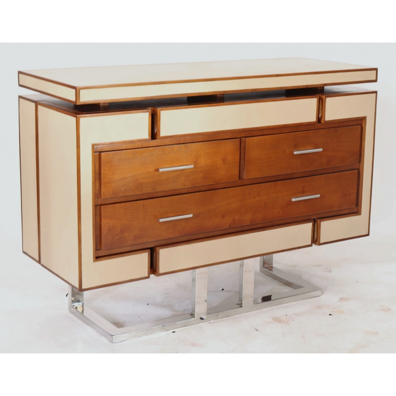 Commode Azur en bois et cuir beige