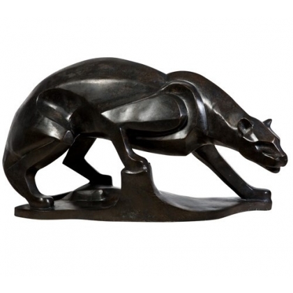 Sculpture \"Panthère\" en laiton à patine noire