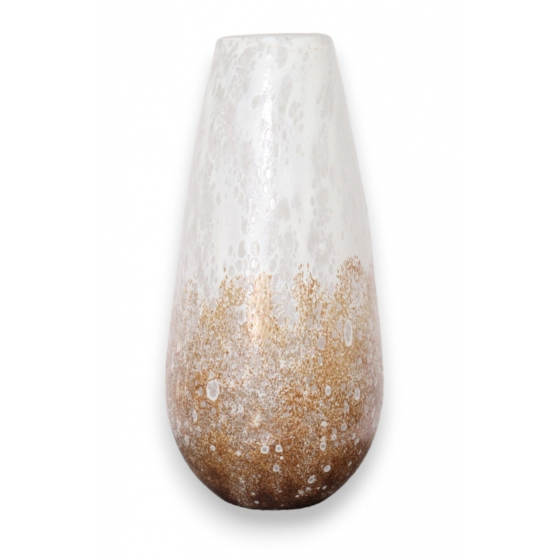 Vase aubergine émaillé or et blanc, grand