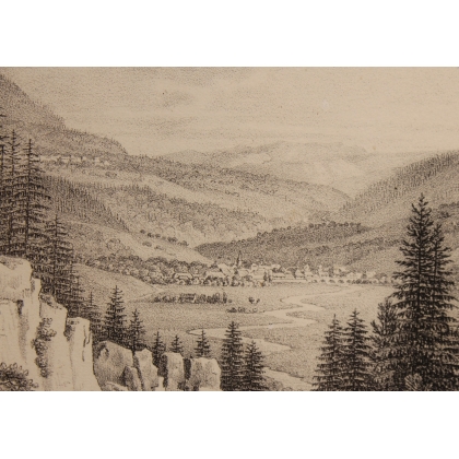 Gravure "Vue de Val-Orbe" par BOURGEOIS