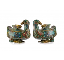 Paire de boites cloisonnées Canards