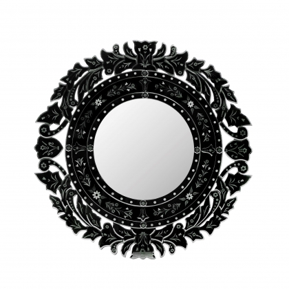 Miroir Murano circulaire en verre teinté noir