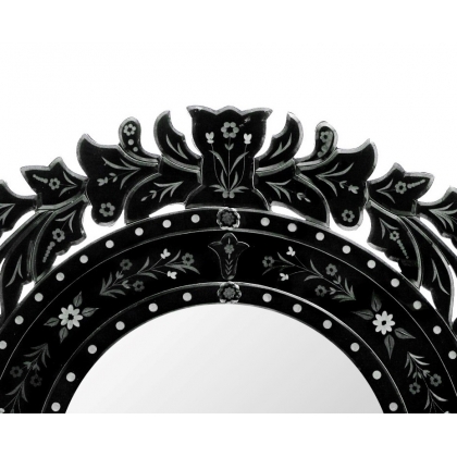 Miroir Murano circulaire en verre teinté noir