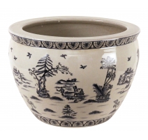 Cache pot rond en porcelaine poissons Moyen