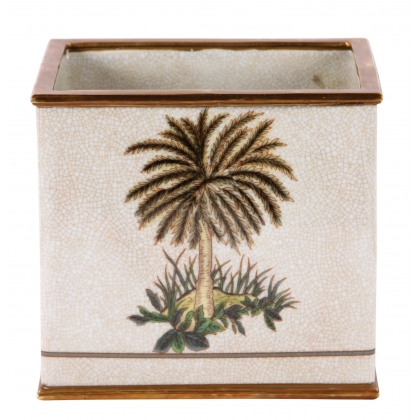 Cache pot carré en porcelaine Palmier