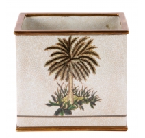 Cache pot carré en porcelaine Palmier