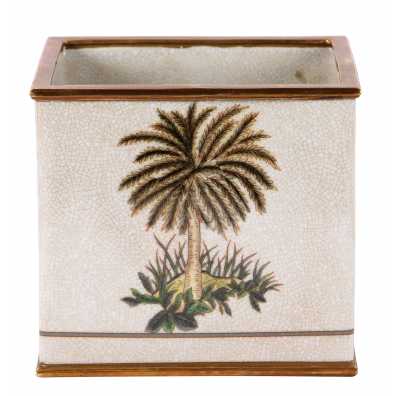 Cache pot carré en porcelaine Palmier