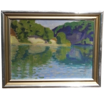 Huile sur toile "Bord de rivière"