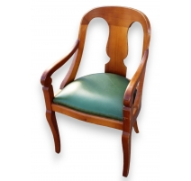 Fauteuil Gondole style Directoire, cuir vert
