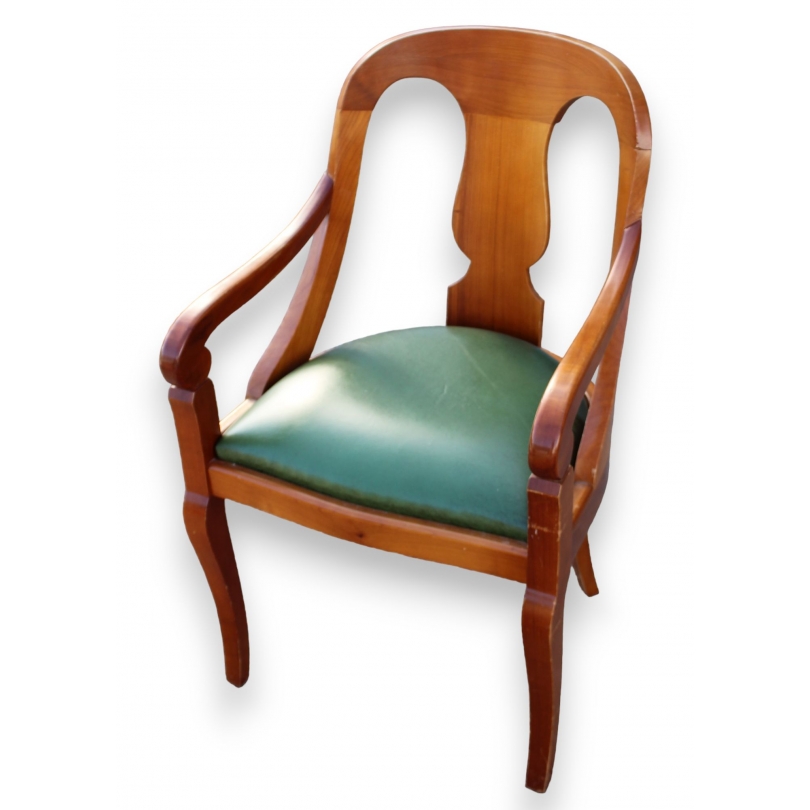 Fauteuil Gondole style Directoire, cuir vert