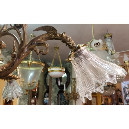 Lustre et deux appliques \"Dragon\" en bronze