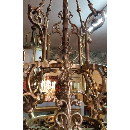 Lustre et deux appliques \"Dragon\" en bronze