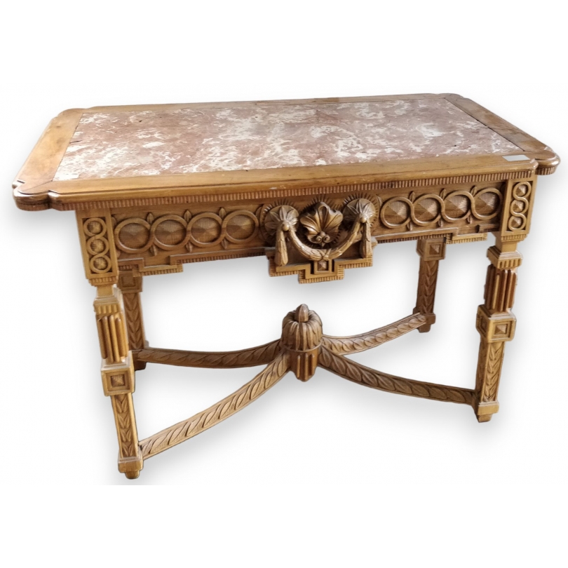 Console Louis XVI. Dessus marbre rose.