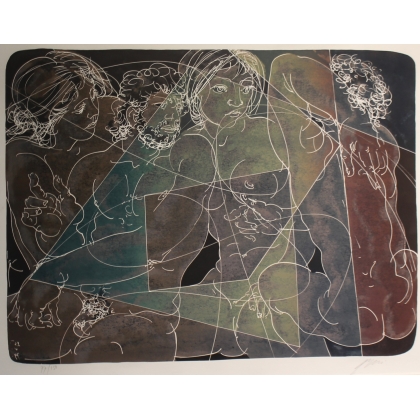 Lithographie "Discussion à quatre" signée ERNI