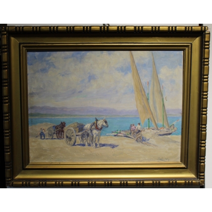 Tableau \"Chevaux à Genève\" signé ZUBRITZKY
