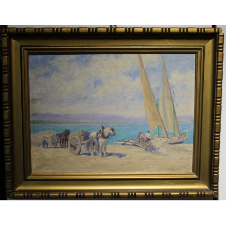 Tableau \"Chevaux à Genève\" signé ZUBRITZKY