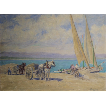 Tableau \"Chevaux à Genève\" signé ZUBRITZKY
