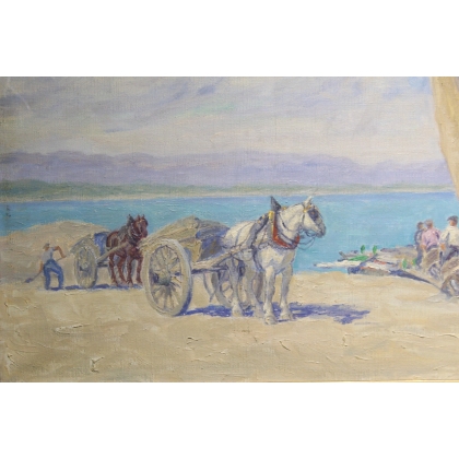 Tableau \"Chevaux à Genève\" signé ZUBRITZKY
