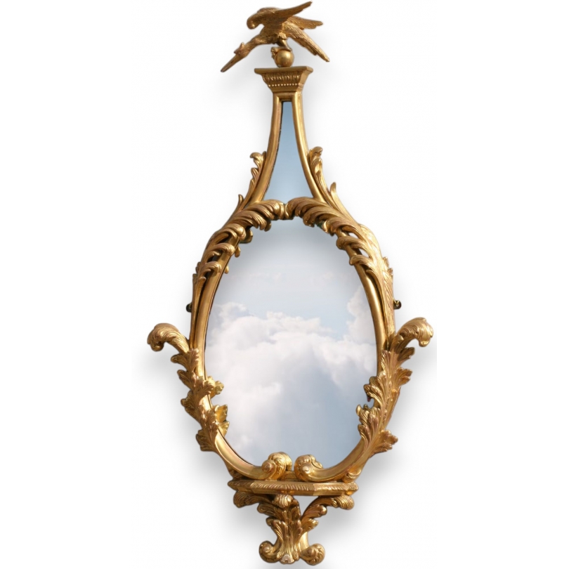 Miroir Queen Anne ovale fronton Cigogne