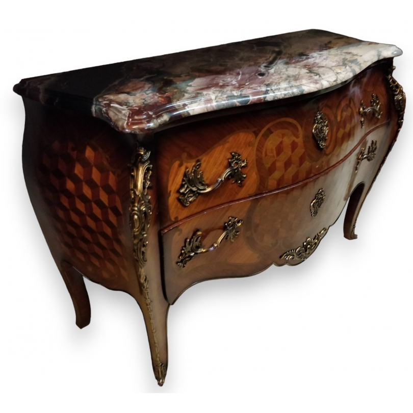 Commode style Louis XV ventrue en bois de rose