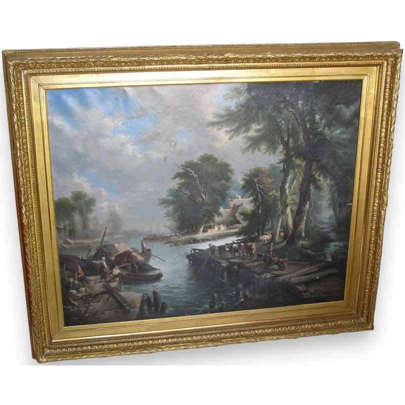 Painting "Riverside landscape"