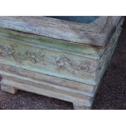 Square planter with bronze floral decoration